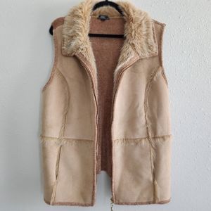Lisa International Tan Fur Suede Winter Womens Vest 1X